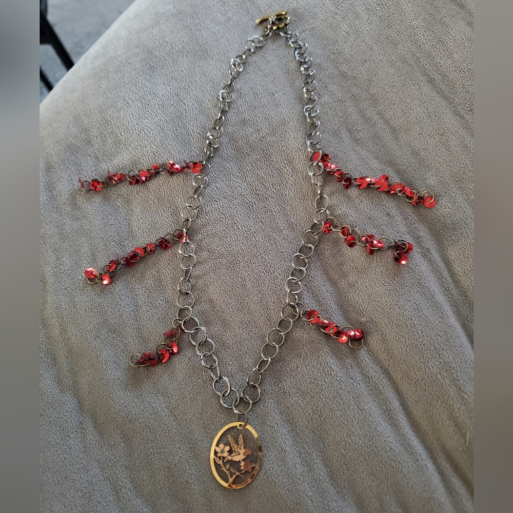 Handmade Sequin Hummingbird Necklace